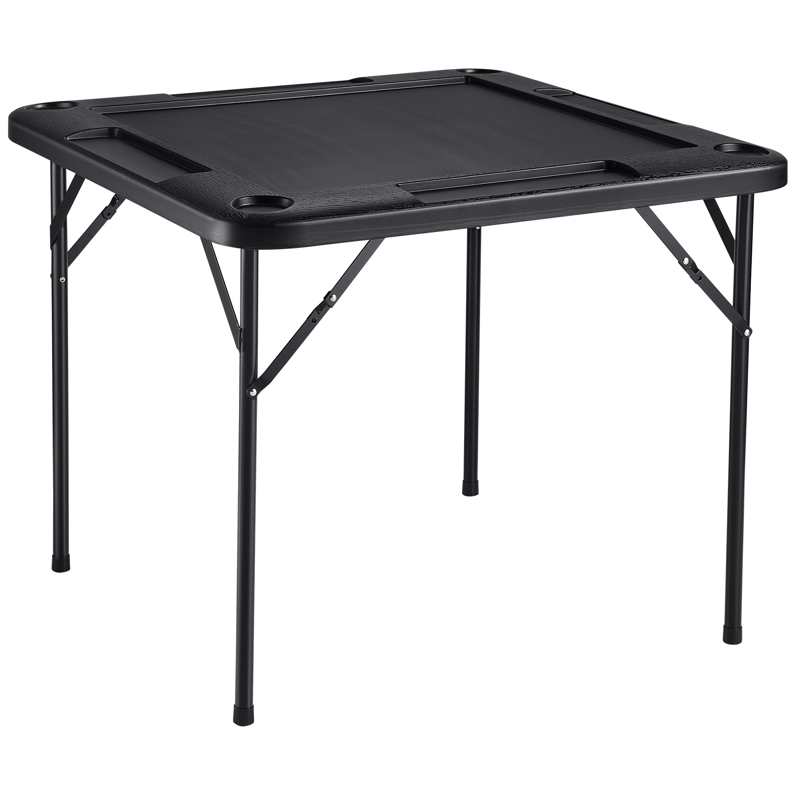 Mahjong Table 4 Player Folding Card Table & 4 Cup Holders Chip Trays Black_voghion.com